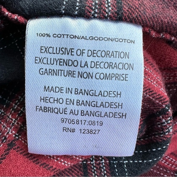 Tallwoods Bruno Milano Red and Black Plaid Flannel Button Down Shirt, Large - Picture 5 of 7